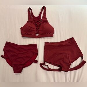 Lunalae Wine Red Pole Set Alexi sport bra and 2 Lure You shorts 2 4 US
